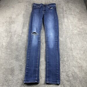 Levis Slimming Skinny Jeans Womens 26W‎ Blue Medium Wash Mid Rise Distressed